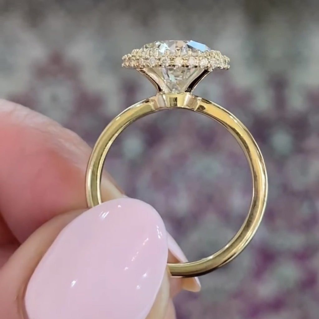 Halo Set Pear Lab Grown Engagement Ring bridal Gold Wedding Ring