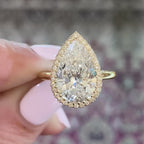 Halo Set Pear Lab Grown Engagement Ring bridal Gold Wedding Ring