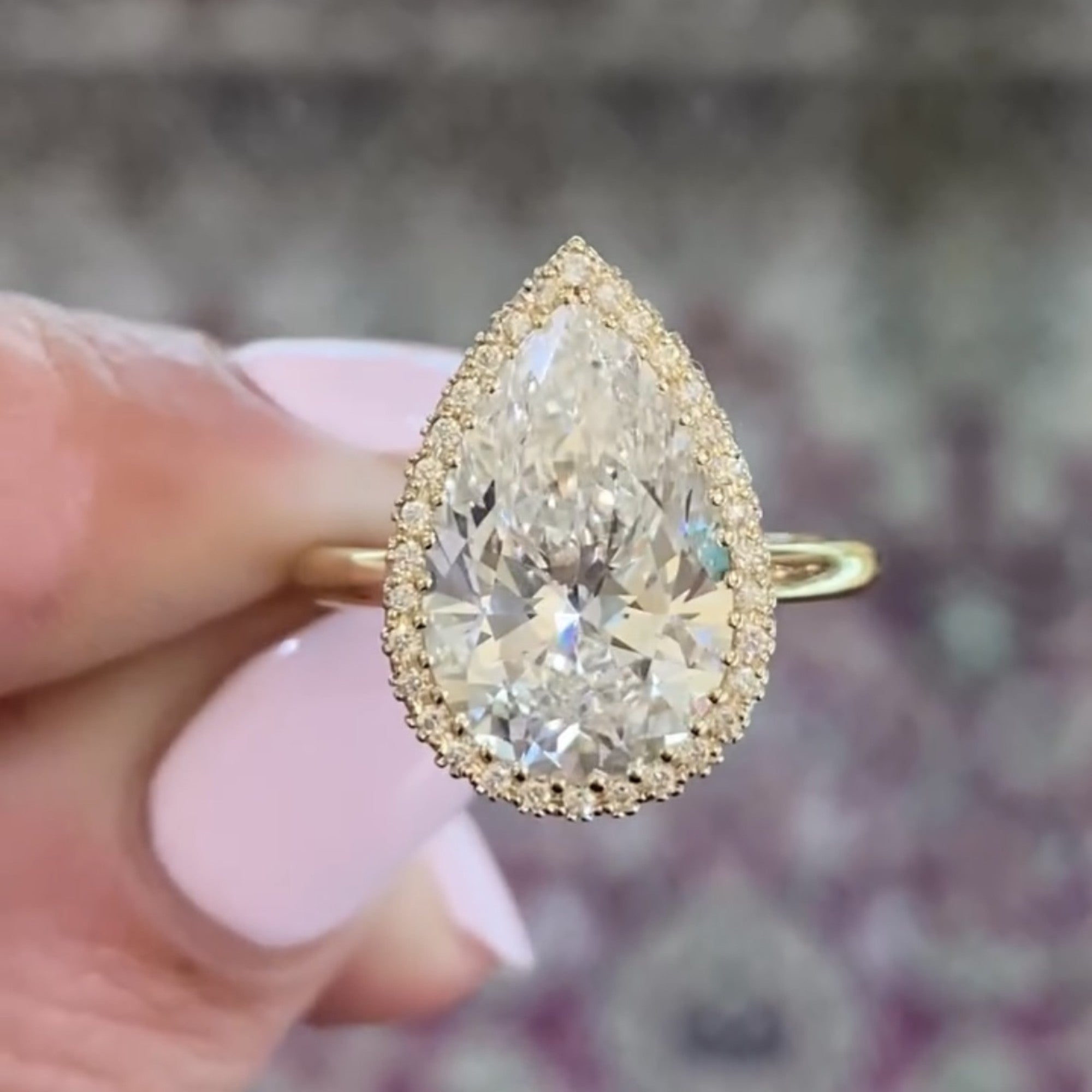 Halo Set Pear Moissanite Engagement Ring bridal Gold Wedding Ring