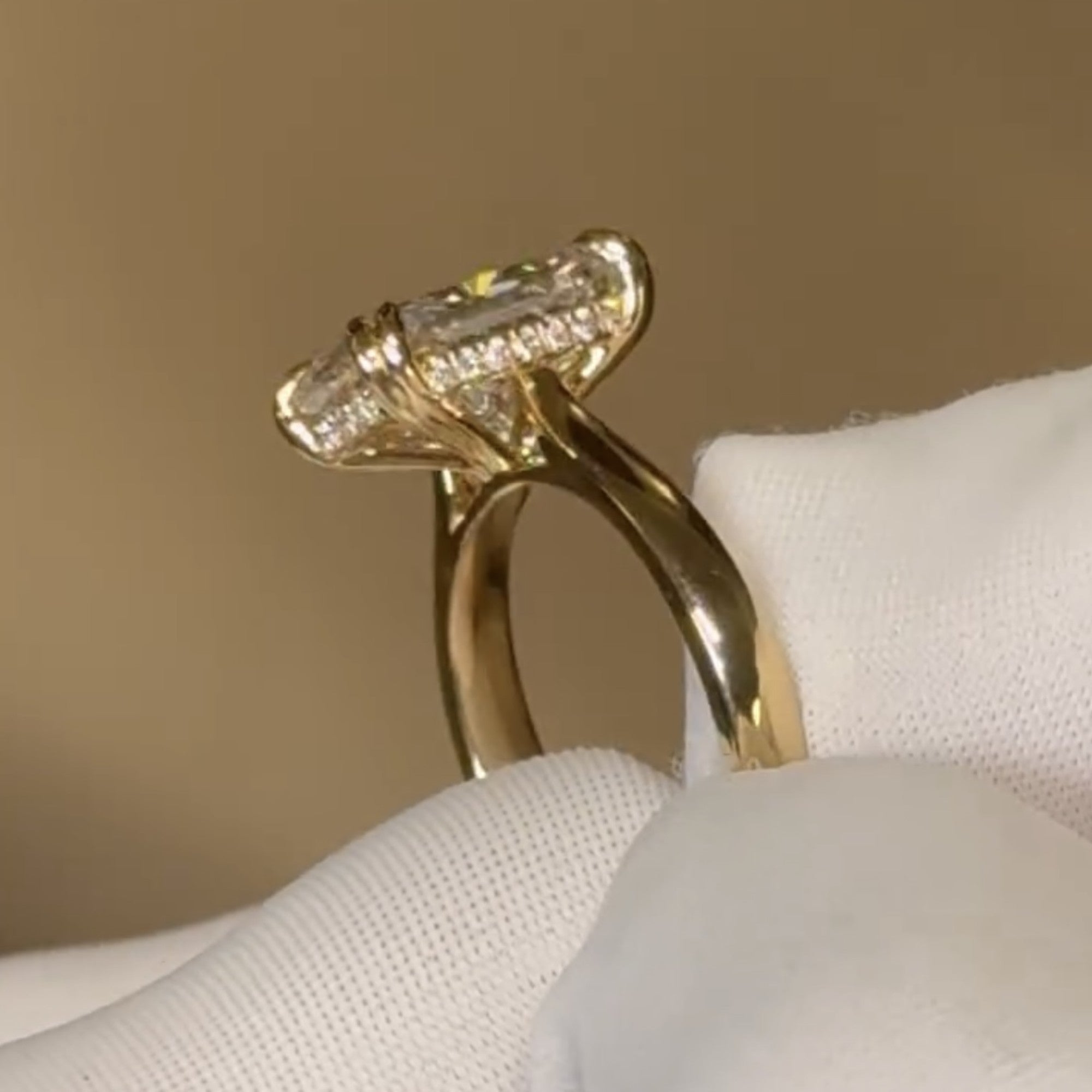 Radiant Double Claw Prong Lab Grown Engagement Ring Hidden Halo Wedding Ring