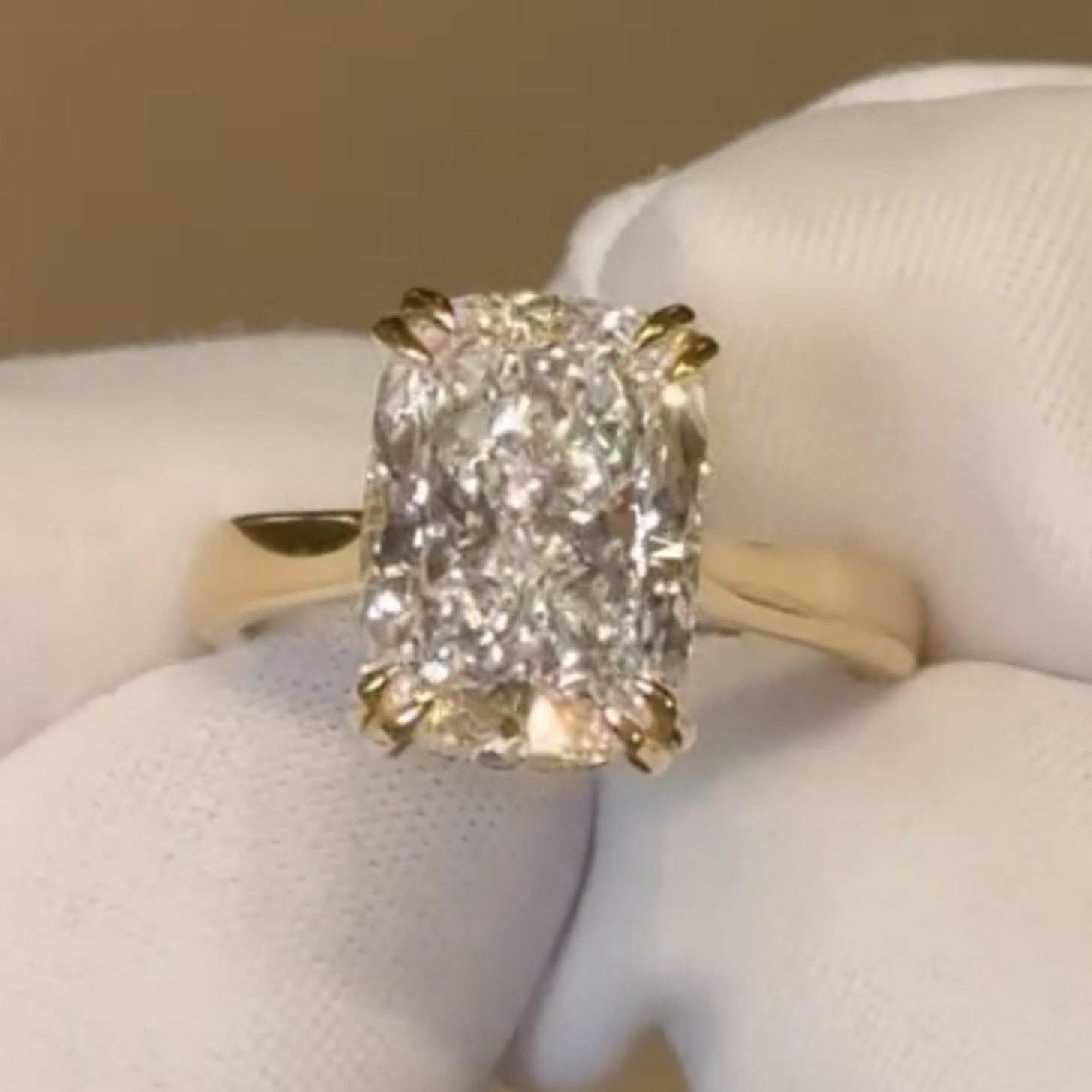 Radiant Double Claw Prong Lab Grown Engagement Ring Hidden Halo Wedding Ring