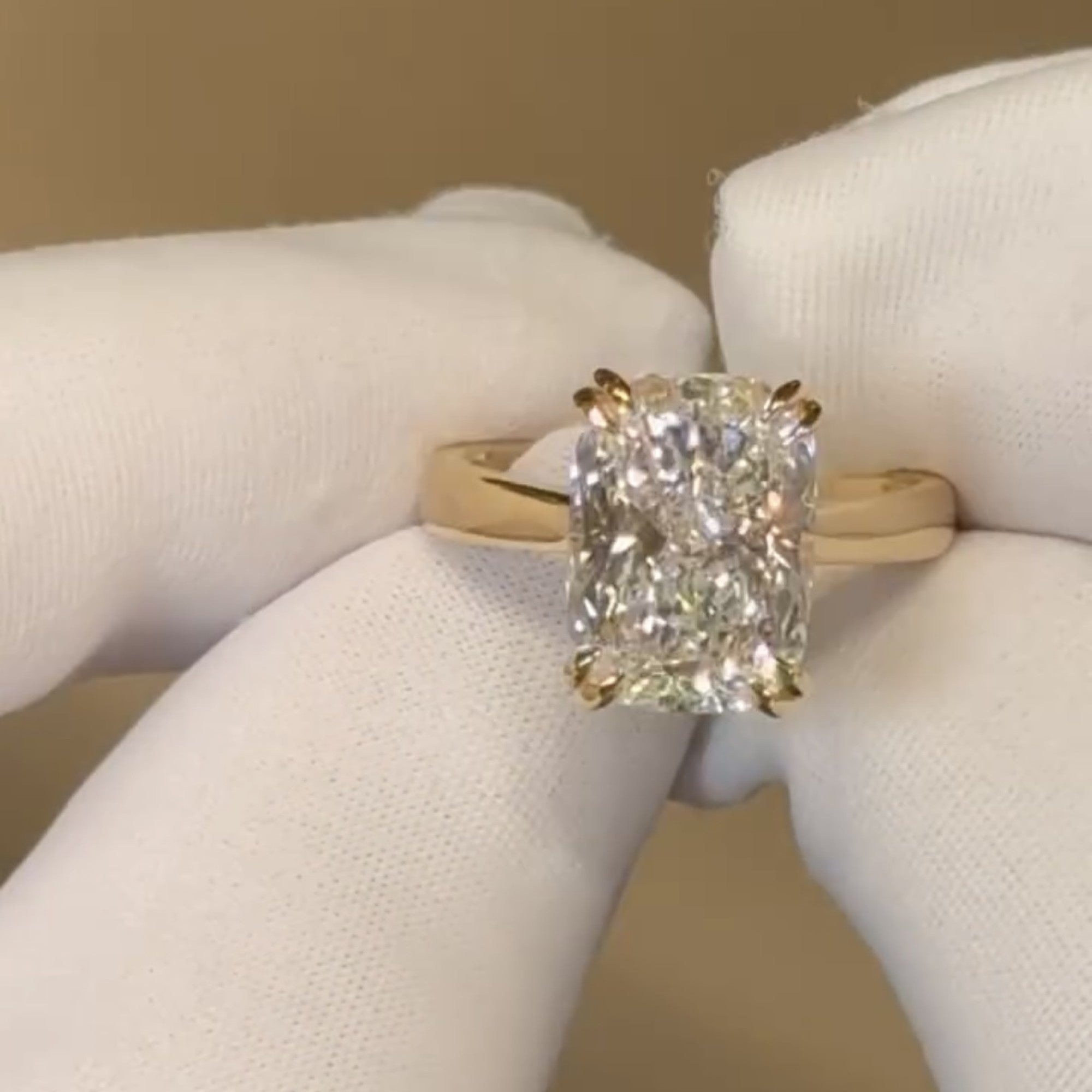 Radiant Double Claw Prong Moissanite Engagement Ring Hidden Halo Wedding Ring