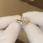 Radiant Double Claw Prong Moissanite Engagement Ring Hidden Halo Wedding Ring