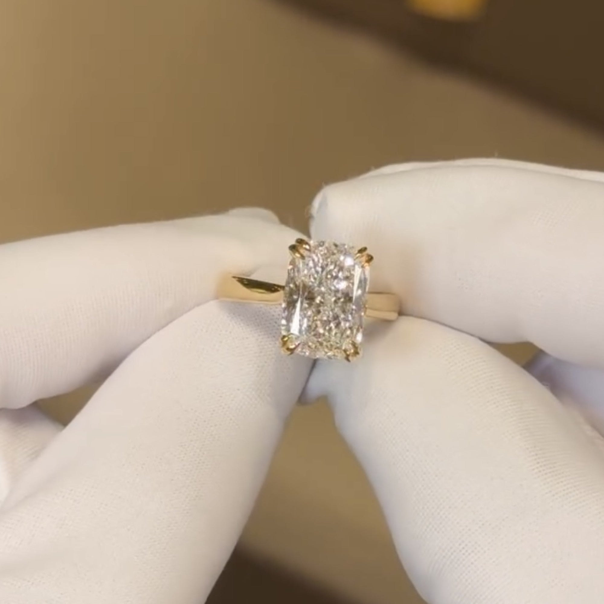 Radiant Double Claw Prong Lab Grown Engagement Ring Hidden Halo Wedding Ring