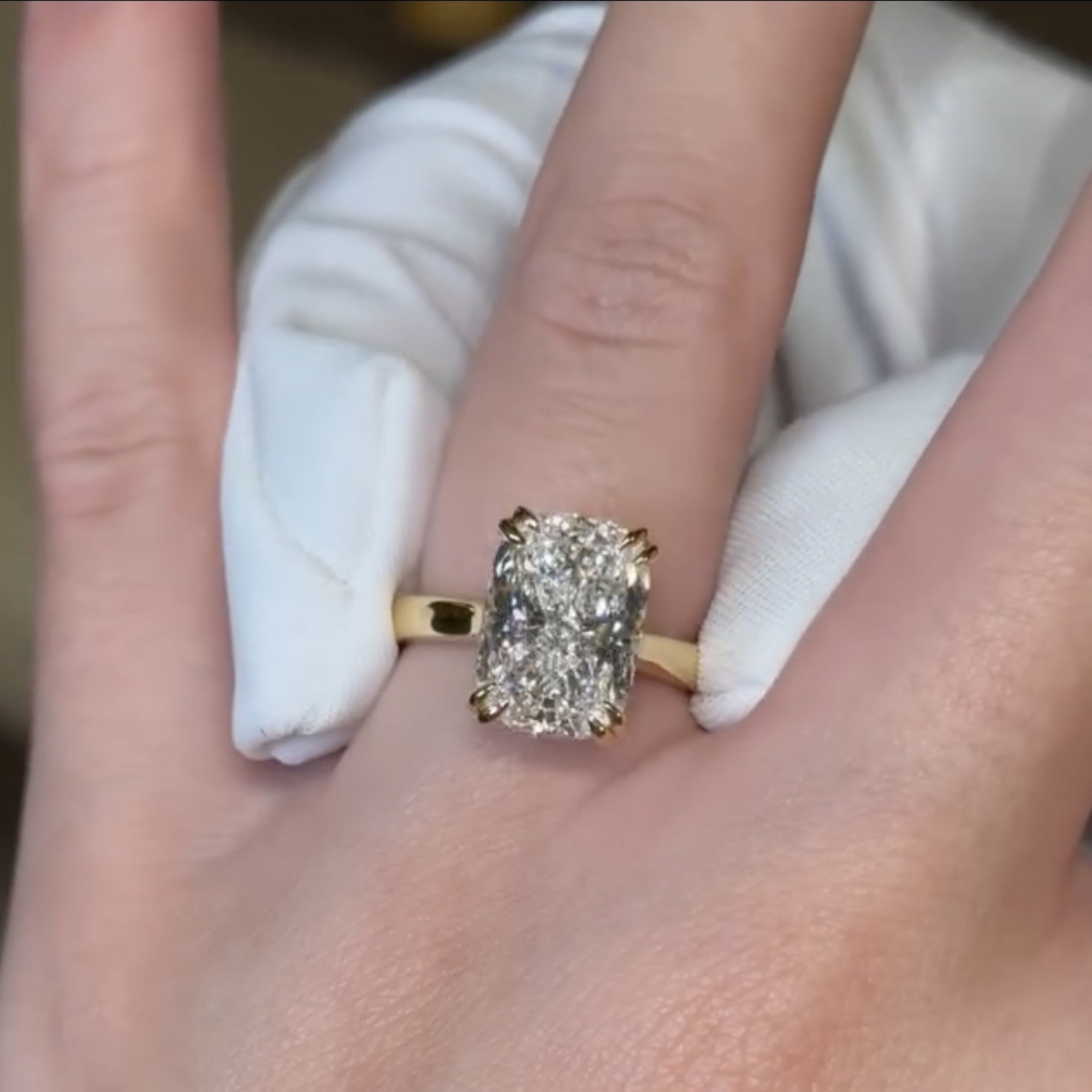 Radiant Double Claw Prong Lab Grown Engagement Ring Hidden Halo Wedding Ring
