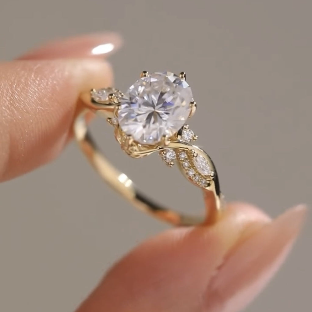 Oval Lab Grown Engagement Ring Art Deco Wedding Ring Vintage Inspired Ring