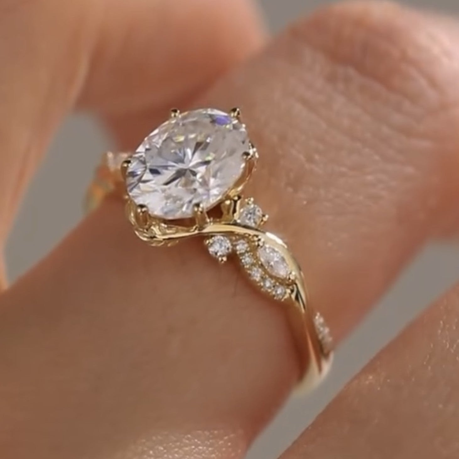 Oval Moissanite Engagement Ring Art Deco Wedding Ring Vintage Inspired Ring