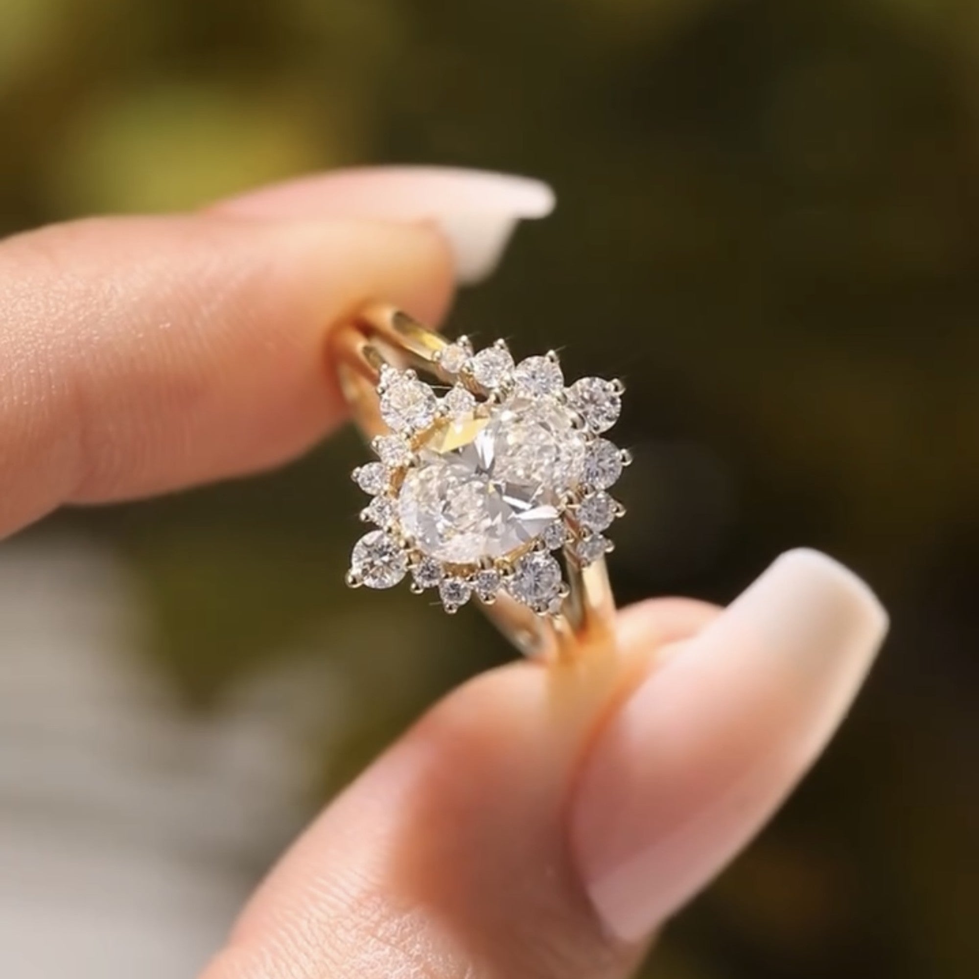 Oval Cut Moissanite Engagement Ring Set Gold Bridal Wedding Ring Set