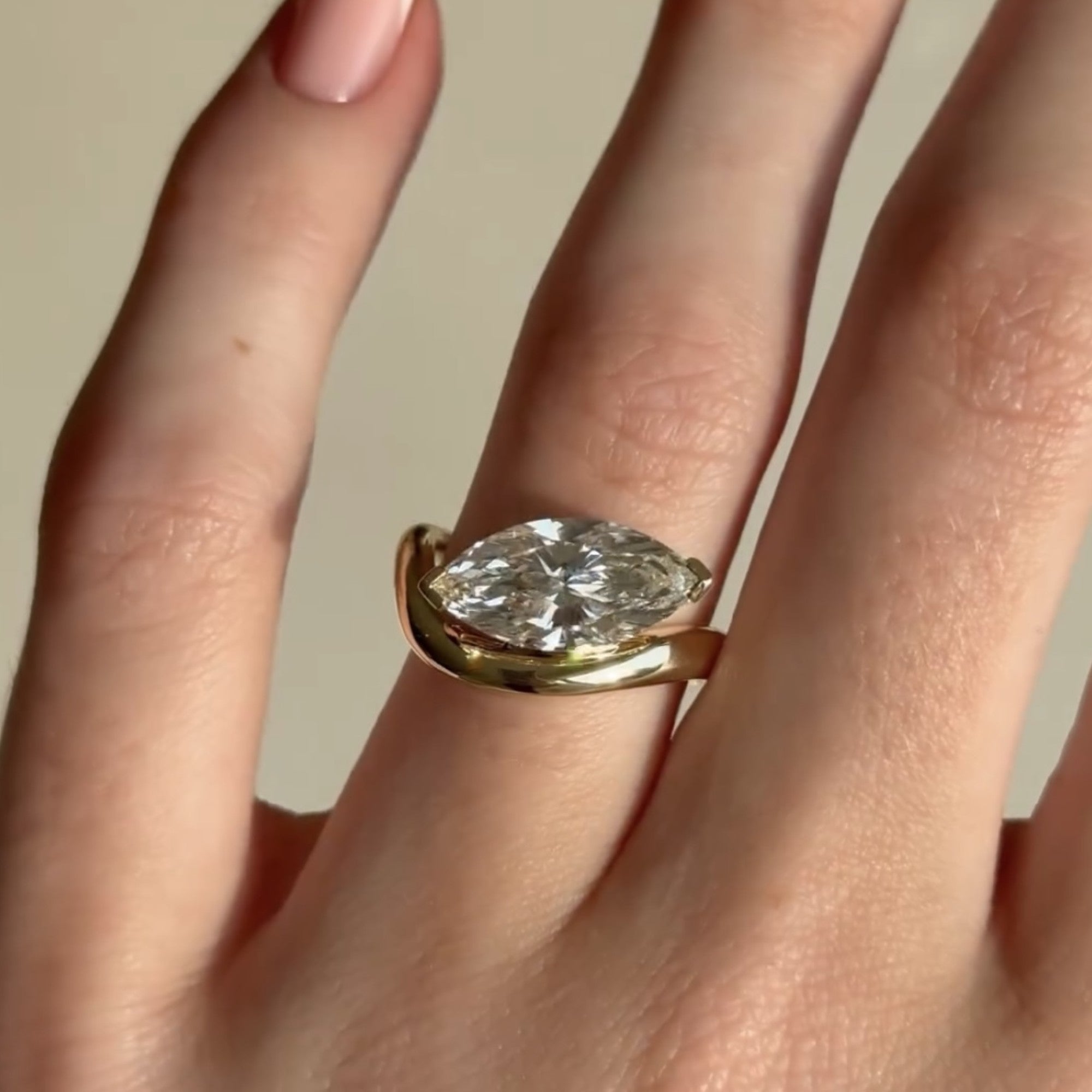 East West Marquise Lab Grown Engagement Ring V Prong Solitaire Wedding Ring