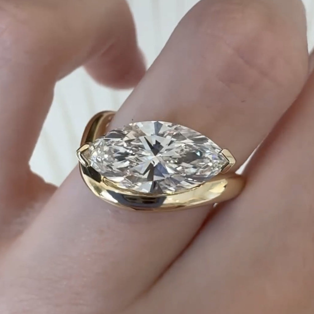 East West Marquise Moissanite Engagement Ring V Prong Solitaire Wedding Ring