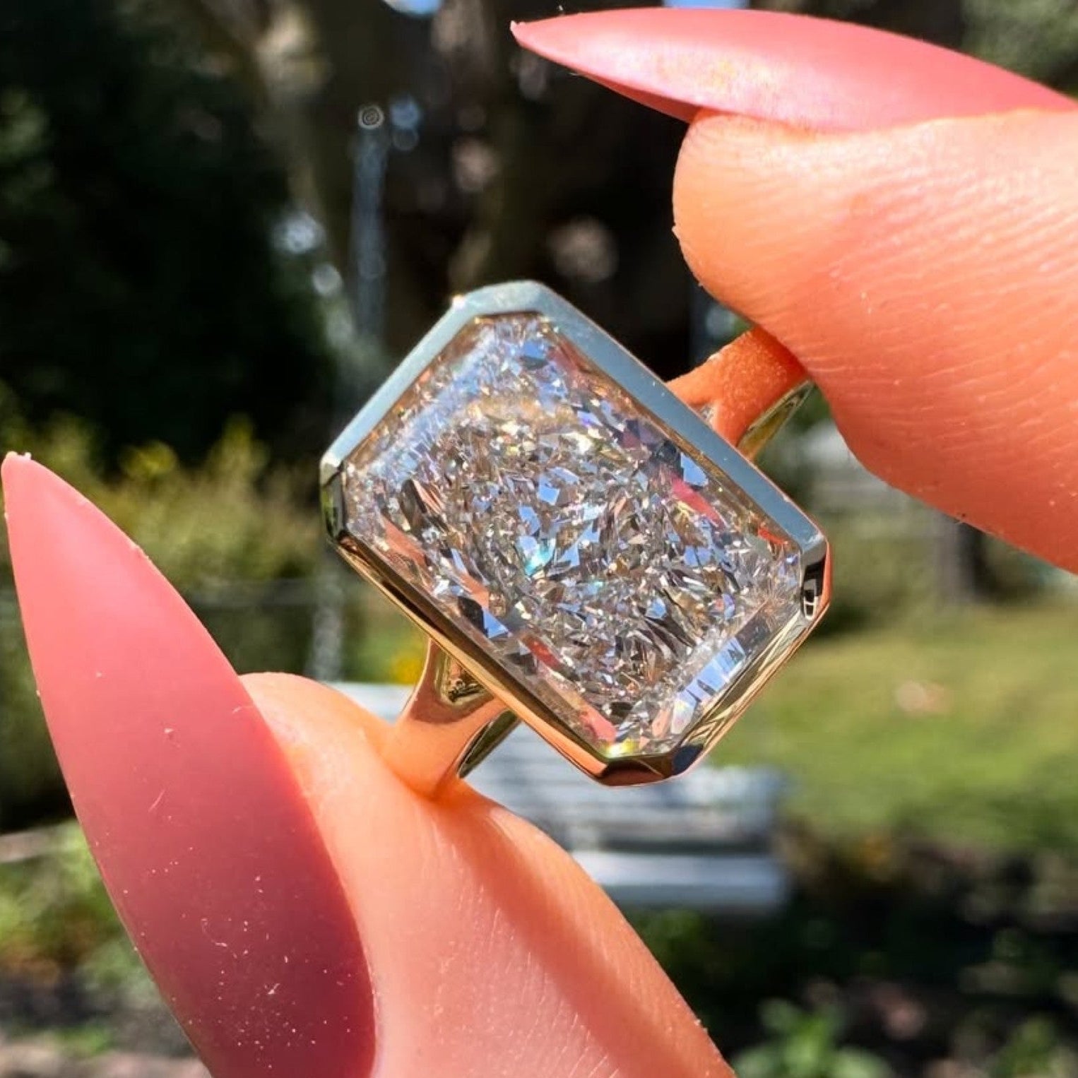 Bezel Set Radiant Cut Lab Grown Solitaire Engagement Ring Split Shank Wedding Anniversary Promise Ring For Women