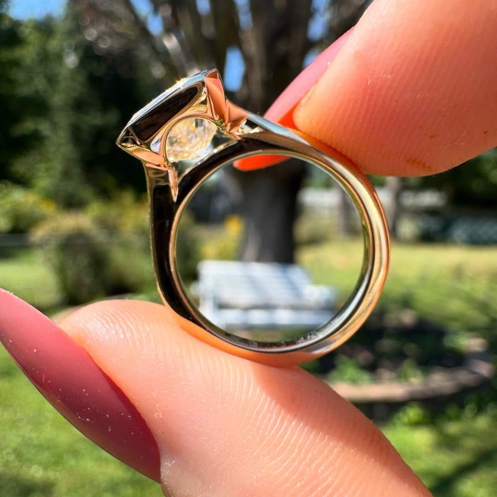 Bezel Set Radiant Cut Lab Grown Solitaire Engagement Ring Split Shank Wedding Anniversary Promise Ring For Women