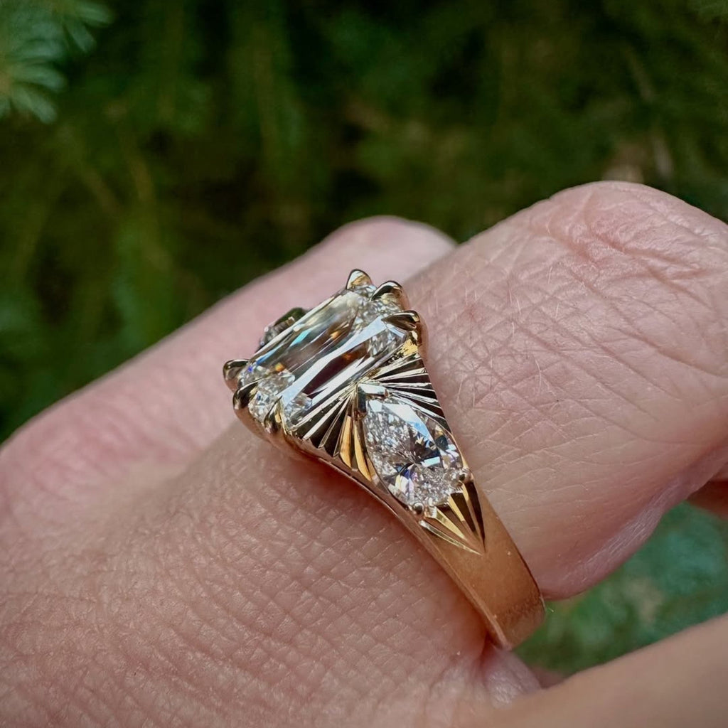 Three Stone Criss Moissanite Engagement Ring  Wedding Antique Diamond Anniversary Ring