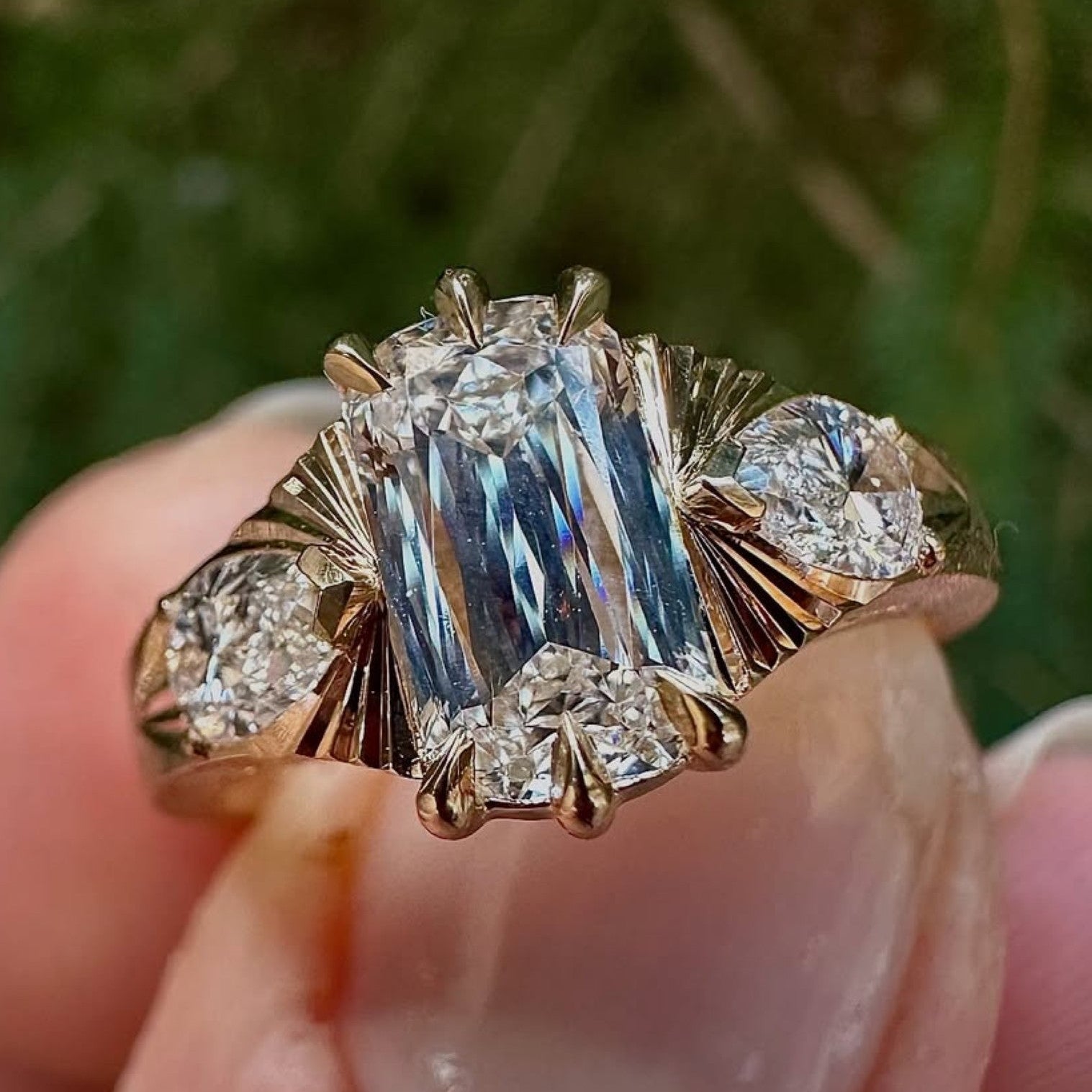 Three Stone Criss Lab Grown Engagement Ring  Wedding Antique Diamond Anniversary Ring