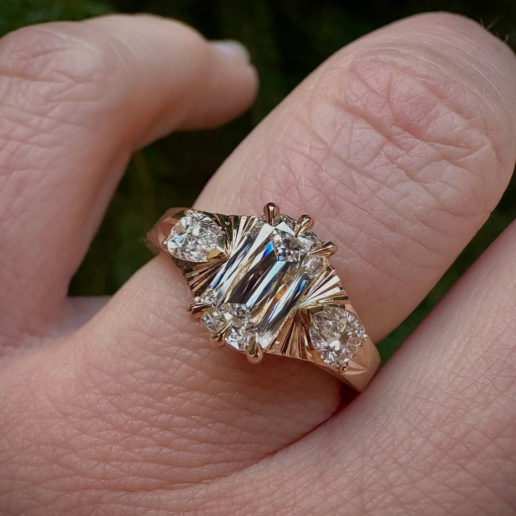 Three Stone Criss Moissanite Engagement Ring  Wedding Antique Diamond Anniversary Ring