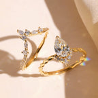 ArtDeco Pear Moissanite Engagement Ring Set Vintage Wedding  Bridal Anniversary Set