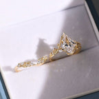 Artdeco Kite Moissanite Engagement Ring Set Vintage  Bridal Wedding Anniversary Set