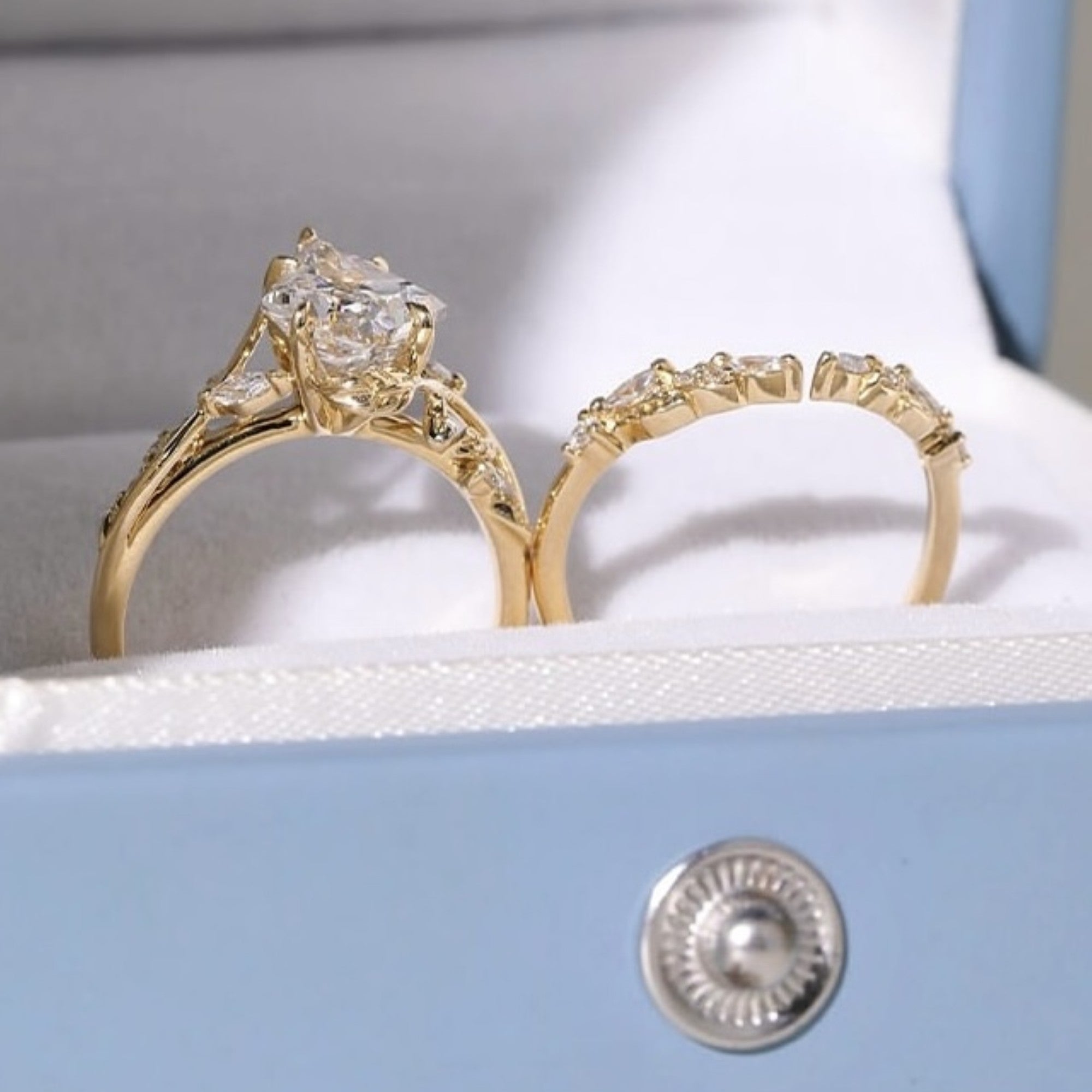 Artdeco Kite Moissanite Engagement Ring Set Vintage  Bridal Wedding Anniversary Set
