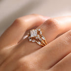 Art Deco Princess Moissanite Vintage Engagement Ring Set Bridal Wedding Nature Inspired Anniversary Sets
