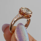 Bezel Set Round Lab Grown Engagement Ring Orange Marquise Hidden Halo Wedding Ring Anniversary Rings For Women