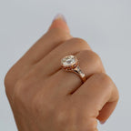 Bezel Set Round Lab Grown Engagement Ring Orange Marquise Hidden Halo Wedding Ring Anniversary Rings For Women