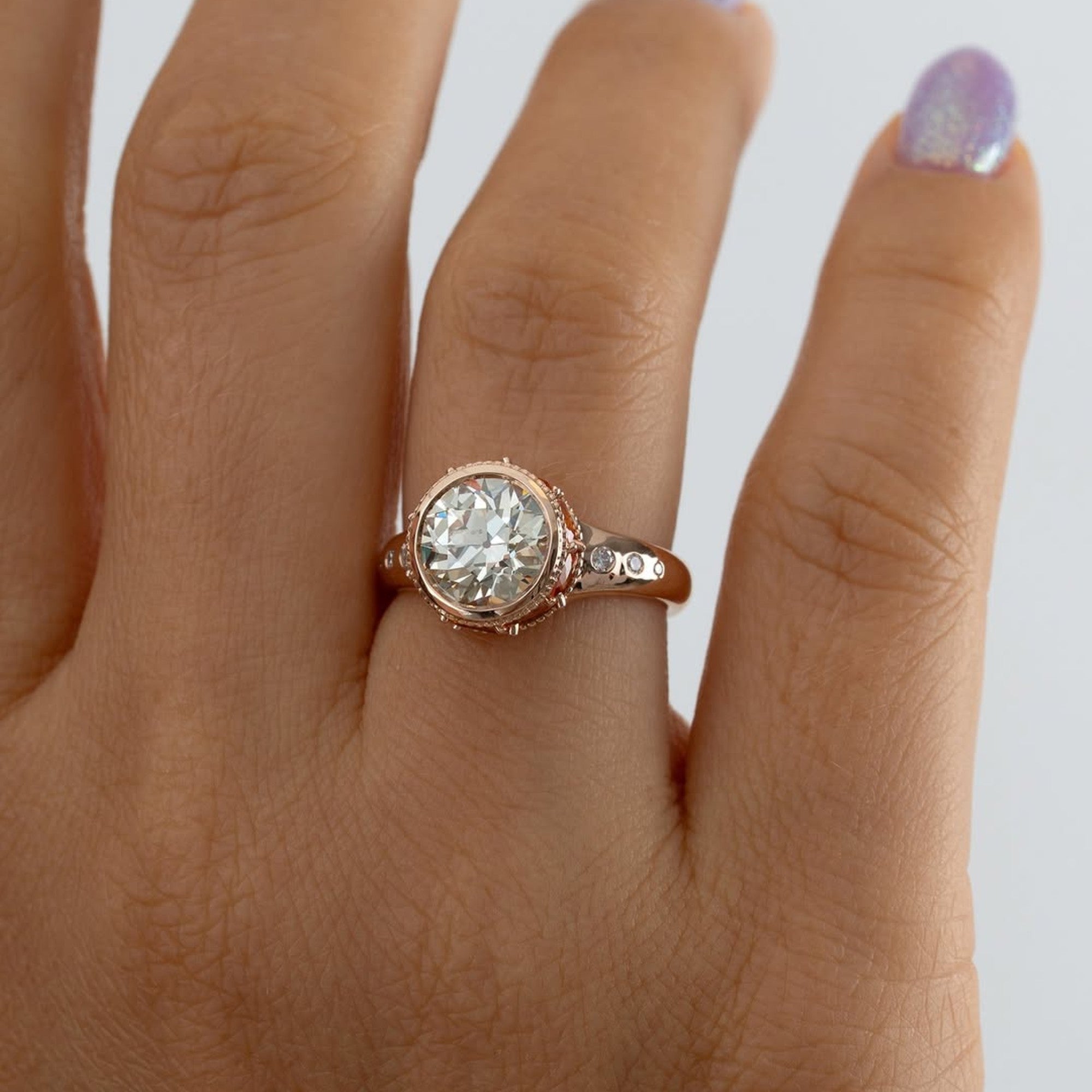 Bezel Set Round Lab Grown Engagement Ring Orange Marquise Hidden Halo Wedding Ring Anniversary Rings For Women