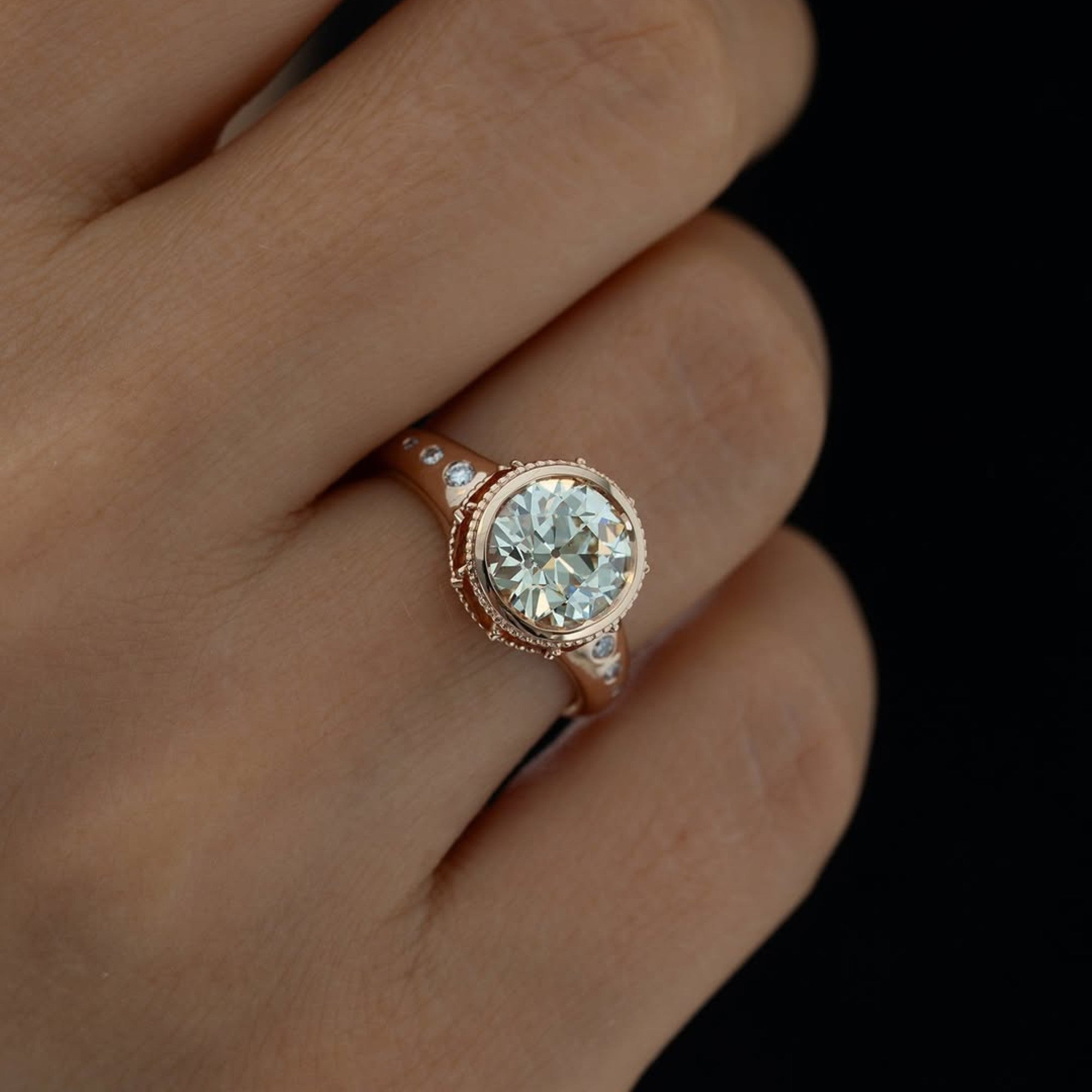 Bezel Set Round Lab Grown Engagement Ring Orange Marquise Hidden Halo Wedding Ring Anniversary Rings For Women