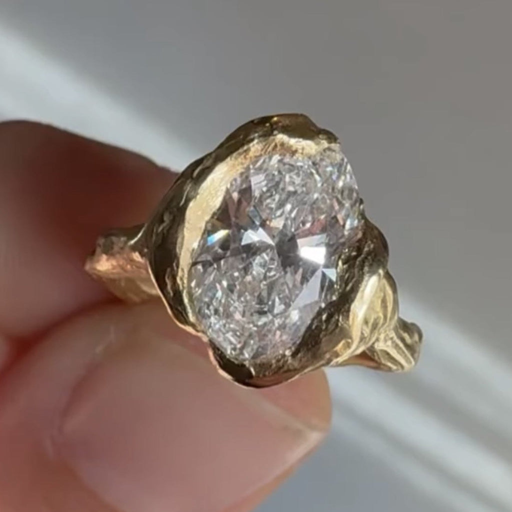 Antique Vintage Oval Cut Half Bezel Lab Grown Engagement Ring Solid Gold Unique Wedding Ring Art Deco Anniversary Ring For Women