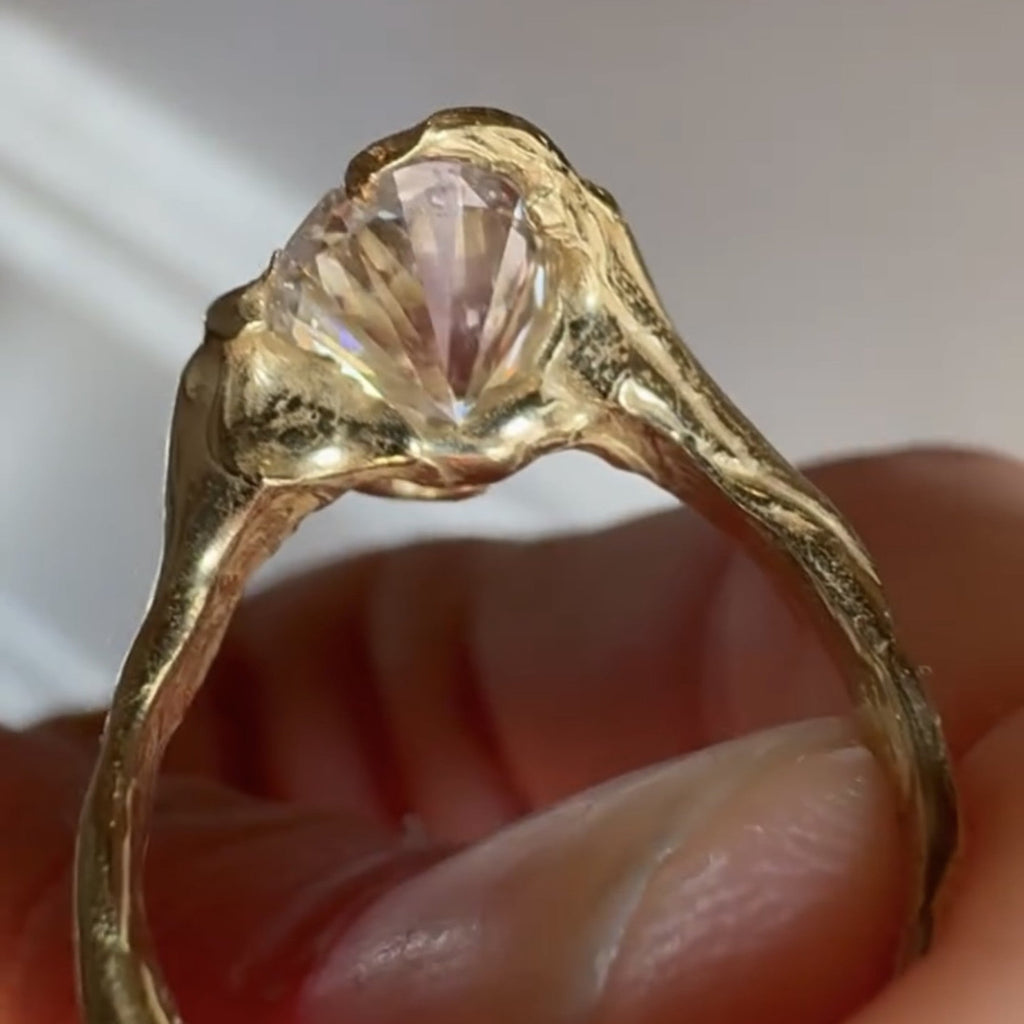 Antique Vintage Oval Cut Half Bezel Lab Grown Engagement Ring Solid Gold Unique Wedding Ring Art Deco Anniversary Ring For Women
