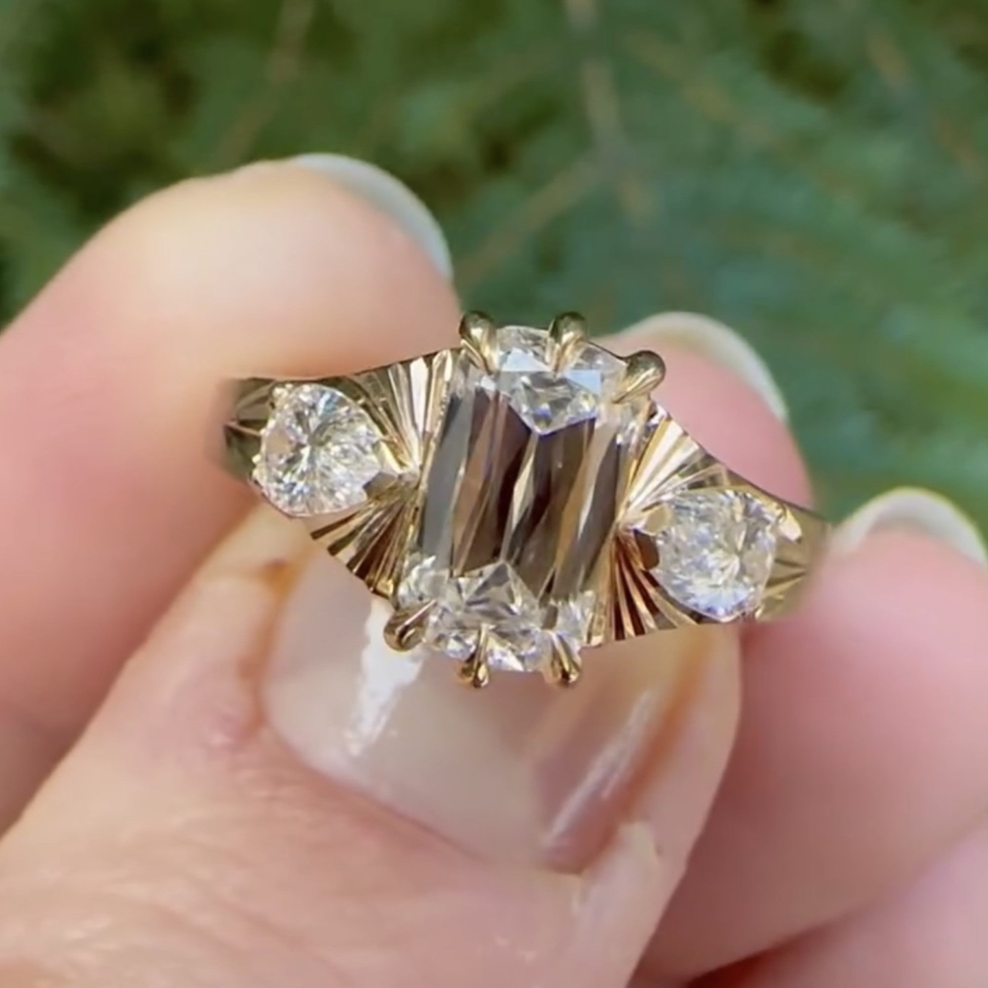 Three Stone Criss Moissanite Engagement Ring  Wedding Antique Diamond Anniversary Ring