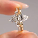 ArtDeco Pear Moissanite Engagement Ring Set Vintage Wedding  Bridal Anniversary Set