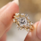 Art Deco Princess Moissanite Vintage Engagement Ring Set Bridal Wedding Nature Inspired Anniversary Sets