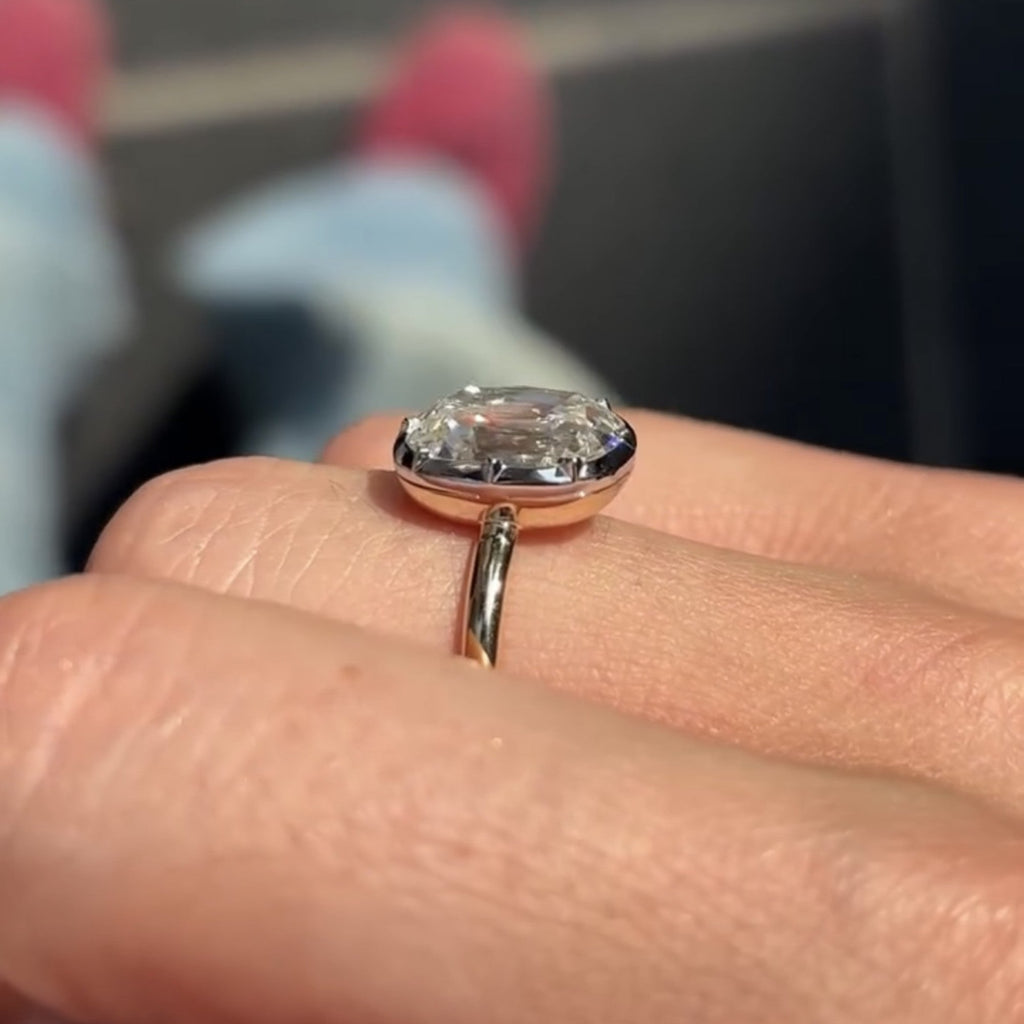 Bezel Set Old Mine Elongated Cushion Lab Grown Engagement Ring Antique Diamond Vintage Wedding Ring Unique Anniversary Ring