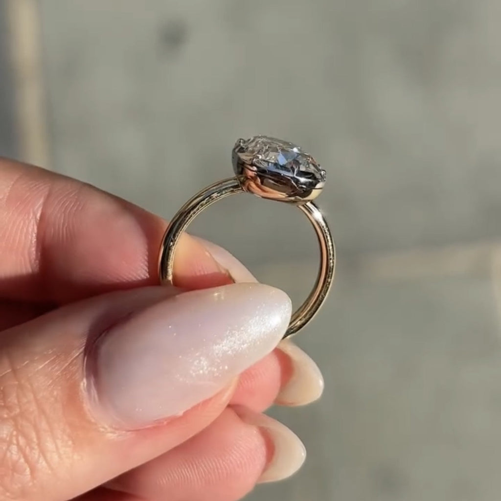 Bezel Set Old Mine Elongated Cushion Lab Grown Engagement Ring Antique Diamond Vintage Wedding Ring Unique Anniversary Ring