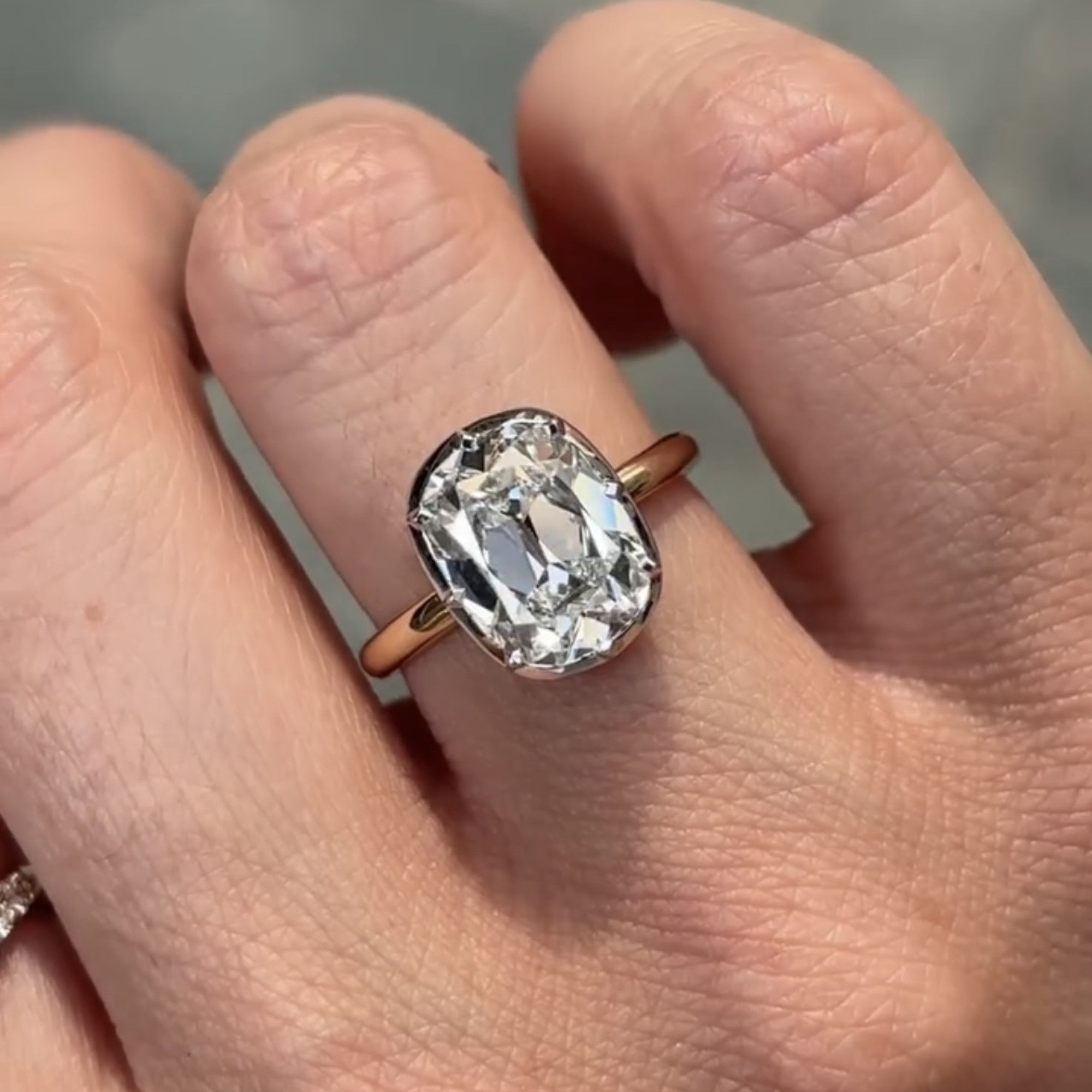 Bezel Set Old Mine Elongated Cushion Lab Grown Engagement Ring Antique Diamond Vintage Wedding Ring Unique Anniversary Ring