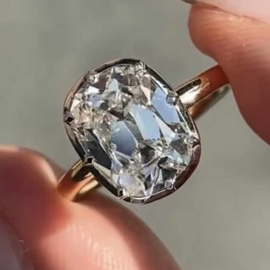 Bezel Set Old Mine Elongated Cushion Moissanite Engagement Ring Antique Diamond Vintage Wedding Ring Unique Anniversary Ring