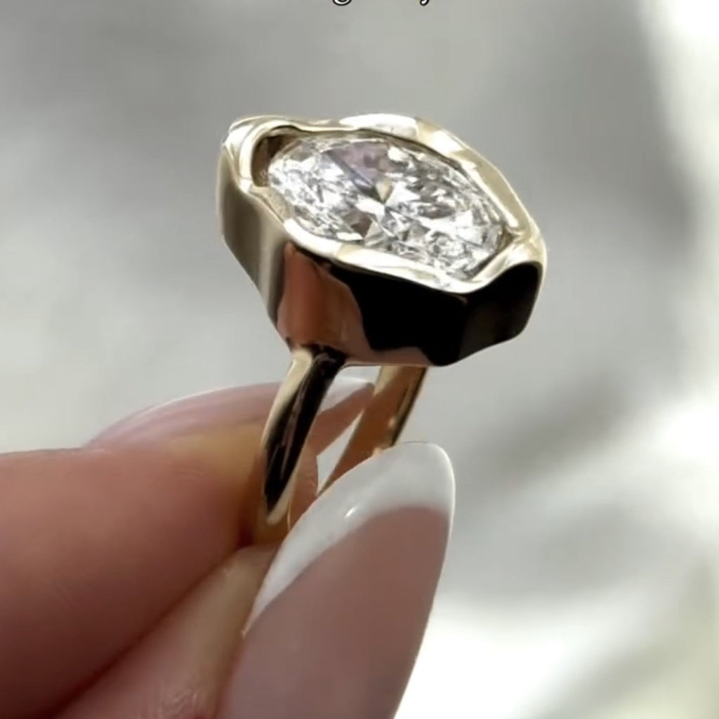 Half Bezel Set Oval Lab Grown Vintage Engagement Ring  Wedding Antique Ring Unique Anniversary Rings For Women