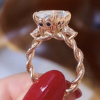 Art Deco Twisted Band Radiant Cut Vintage Lab Grown Engagement Ring  Tulip Set Wedding Nature Inspired Anniversary Ring