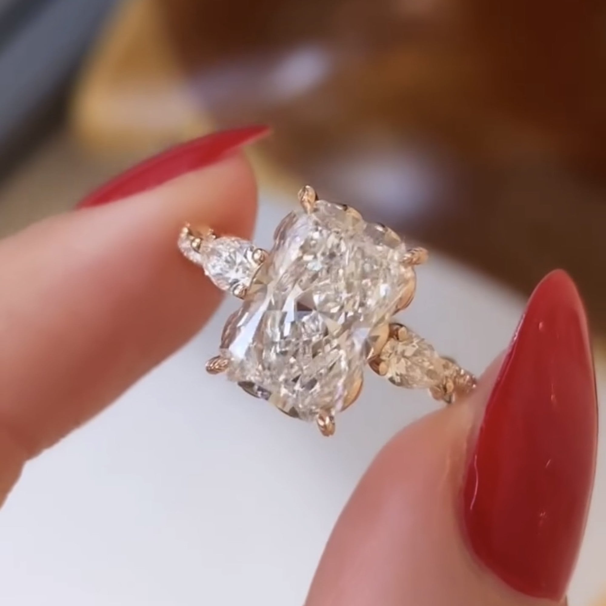 Art Deco Twisted Band Radiant Cut Vintage Moissanite Engagement Ring  Tulip Set Wedding Nature Inspired Anniversary Ring