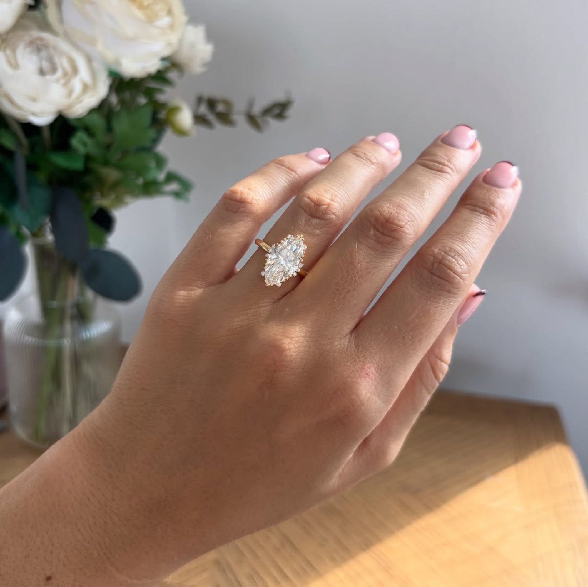 Marquise Cut Moissanite Engagement Ring Cluster Solid Gold Wedding Rings For Women Anniversary Gift For Her Promise Ring