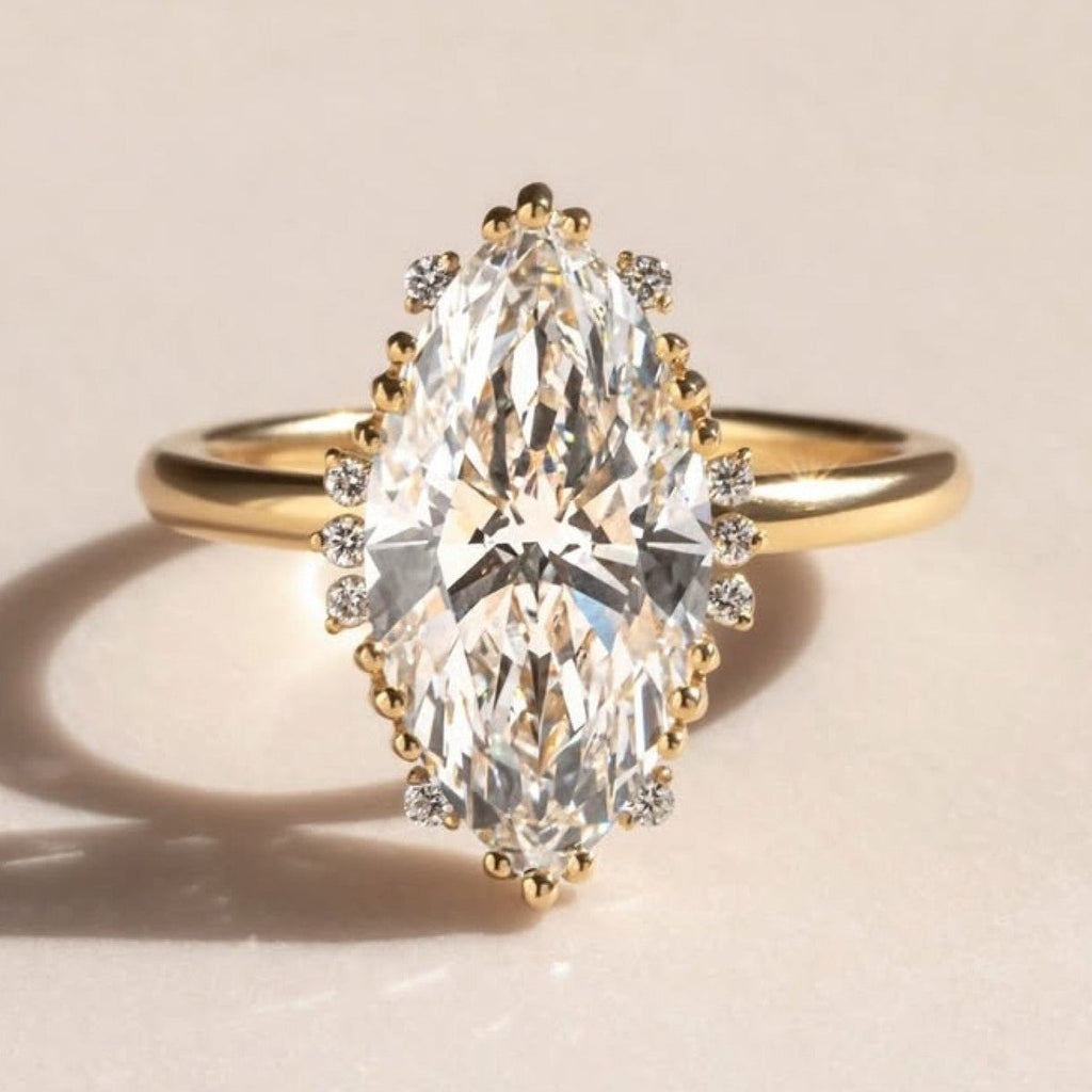 Marquise Cut Moissanite Engagement Ring Cluster Solid Gold Wedding Rings For Women Anniversary Gift For Her Promise Ring