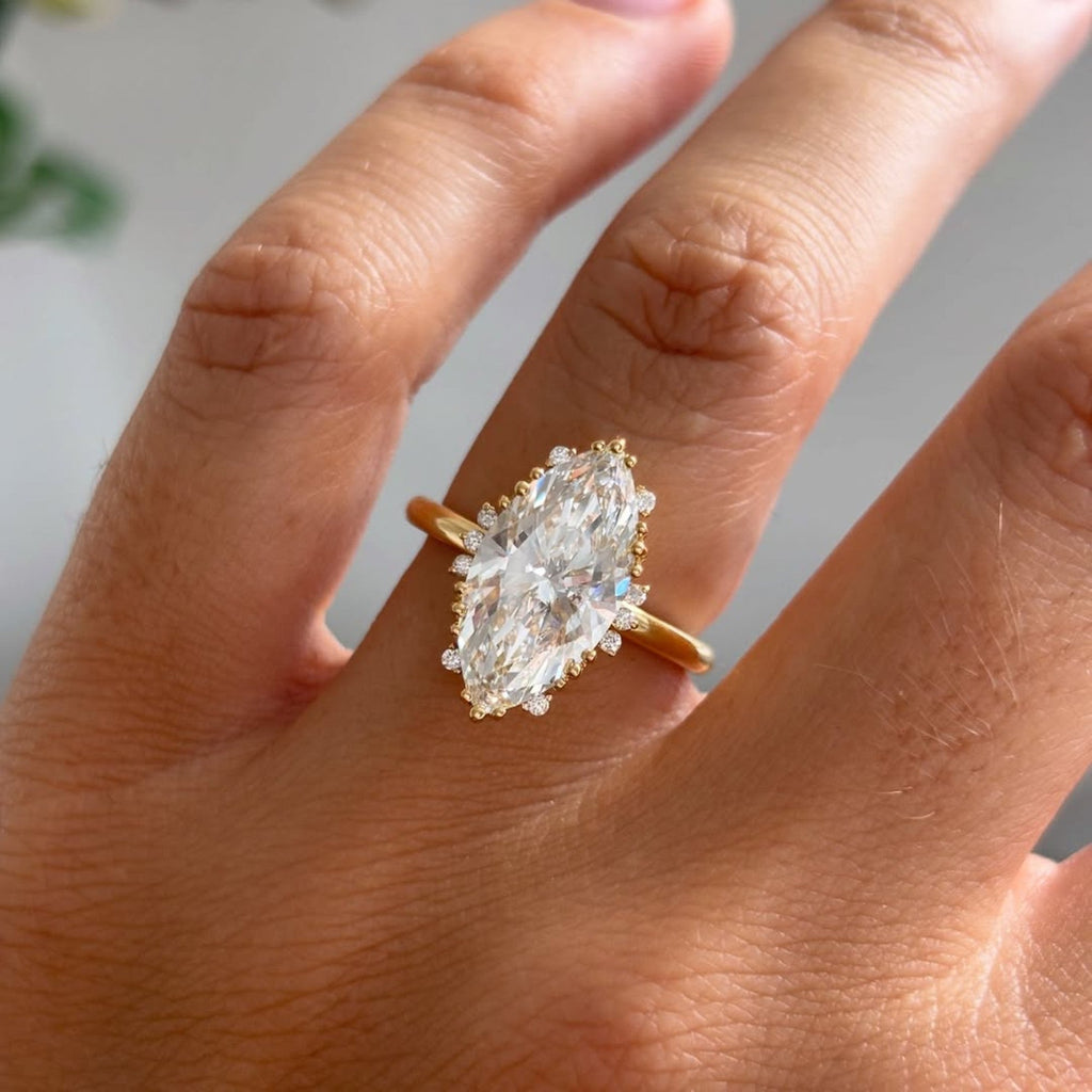 Marquise Cut Lab Grown Engagement Ring Cluster Solid Gold Wedding Rings For Women Anniversary Gift For Her Promise Ring