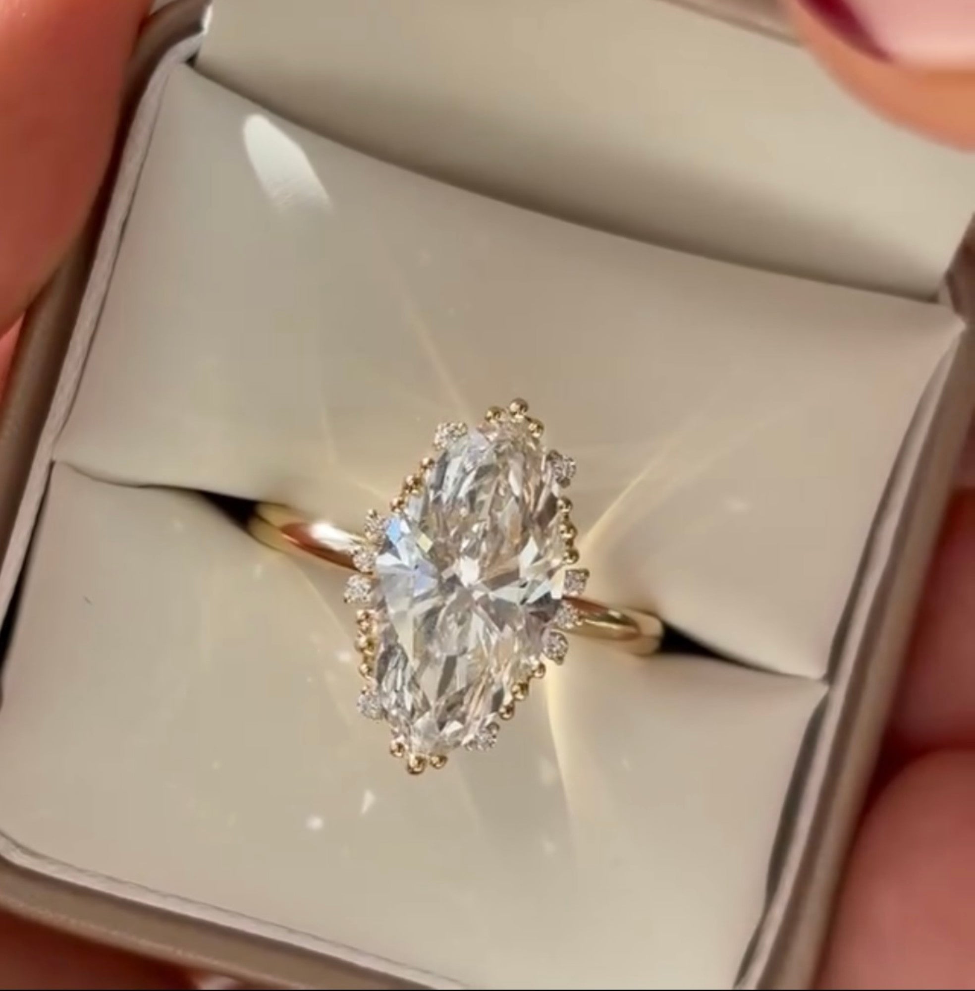 Marquise Cut Lab Grown Engagement Ring Cluster Solid Gold Wedding Rings For Women Anniversary Gift For Her Promise Ring