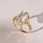 Vintage  Emerald Lab Grown Art Deco Engagement Ring Gold Wedding Anniversary Ring