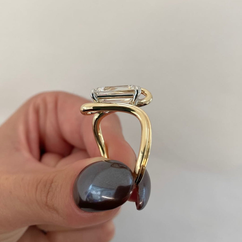 Emerald Lab Grown Engagement Ring Curve Band  Gold Wedding Anniversary Ring