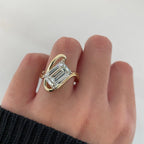 Emerald Lab Grown Engagement Ring Curve Band  Gold Wedding Anniversary Ring