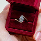 Bypass Pear Moissanite Engagement Ring Half Bezel Gold  Anniversary Ring