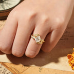 Pear Lab Grown Vintage Engagement Ring Set Gold Bridal Wedding Ring Set