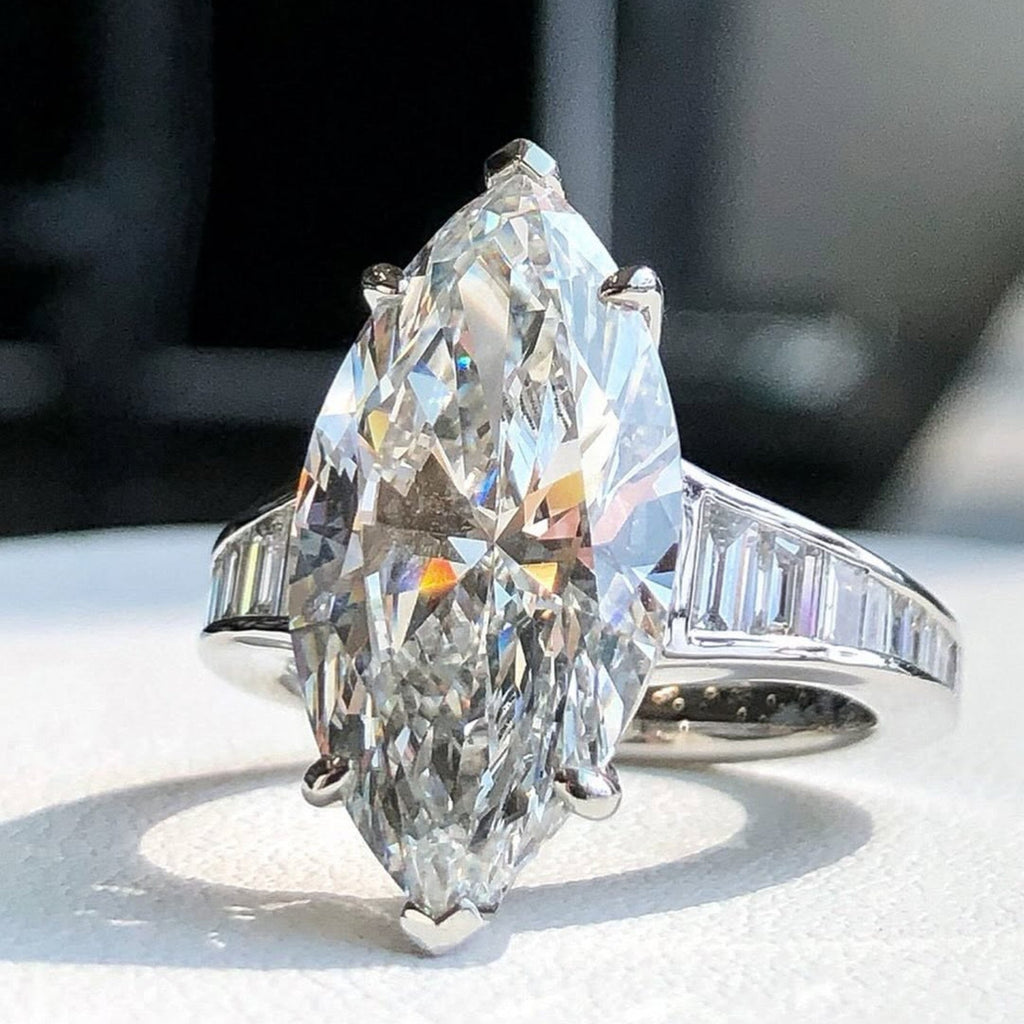 Marquise Moissanite Engagement Ring Cannel Set Baguette Wedding Ring