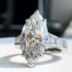 Marquise Lab Grown Engagement Ring Cannel Set Baguette Wedding Ring